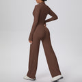 New arrival: solid color double-sided brushed fleece zip-up jacket & wide-leg yoga pants set - perfect for running, fitness, and activewear