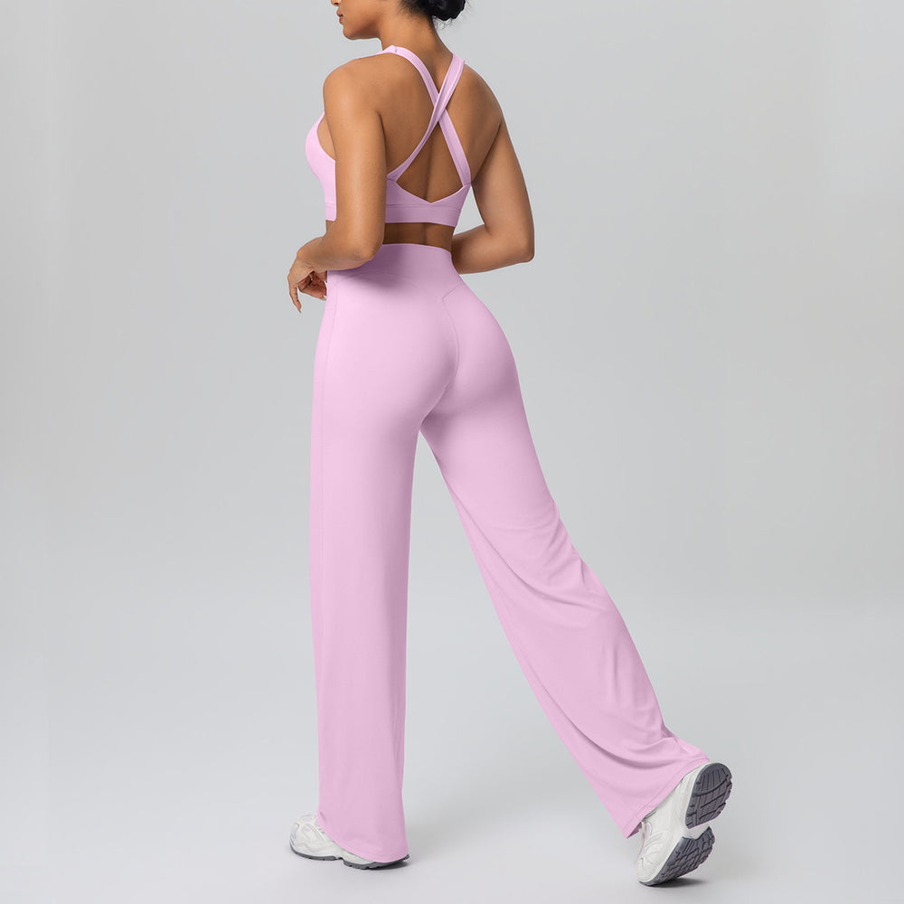 fashionpure color double-sided brushed back cross sports intimates yoga suit running fitness two-piece set