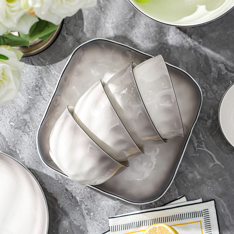 Gradient gray appearance underglaze color ceramic tablewarefor homeceramic bowl eating bowl good-looking bowl plate tableware suit