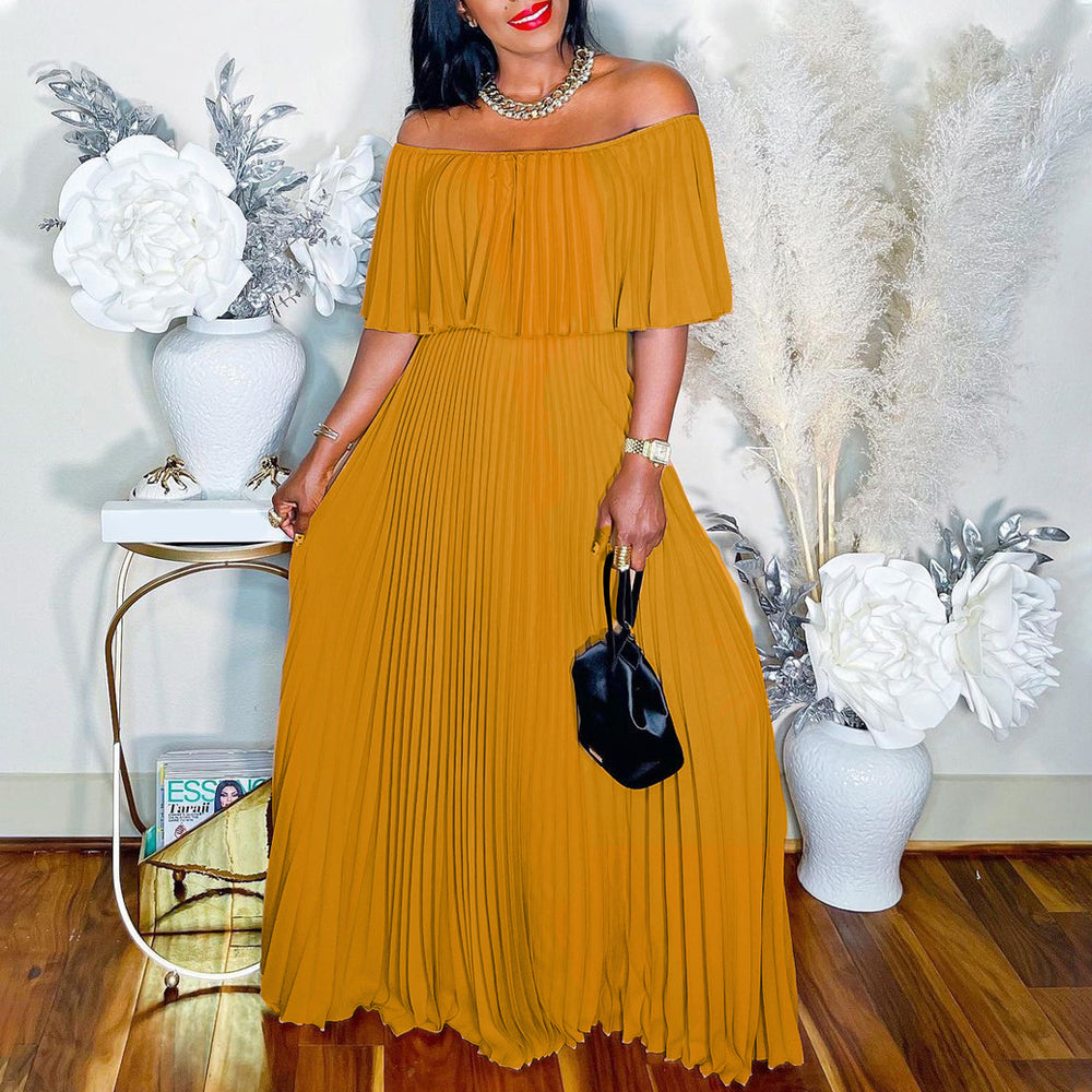 C8514 foreign trade  cross-border women's new sexy off-the-shoulder pleated evening dress, european and american style dress