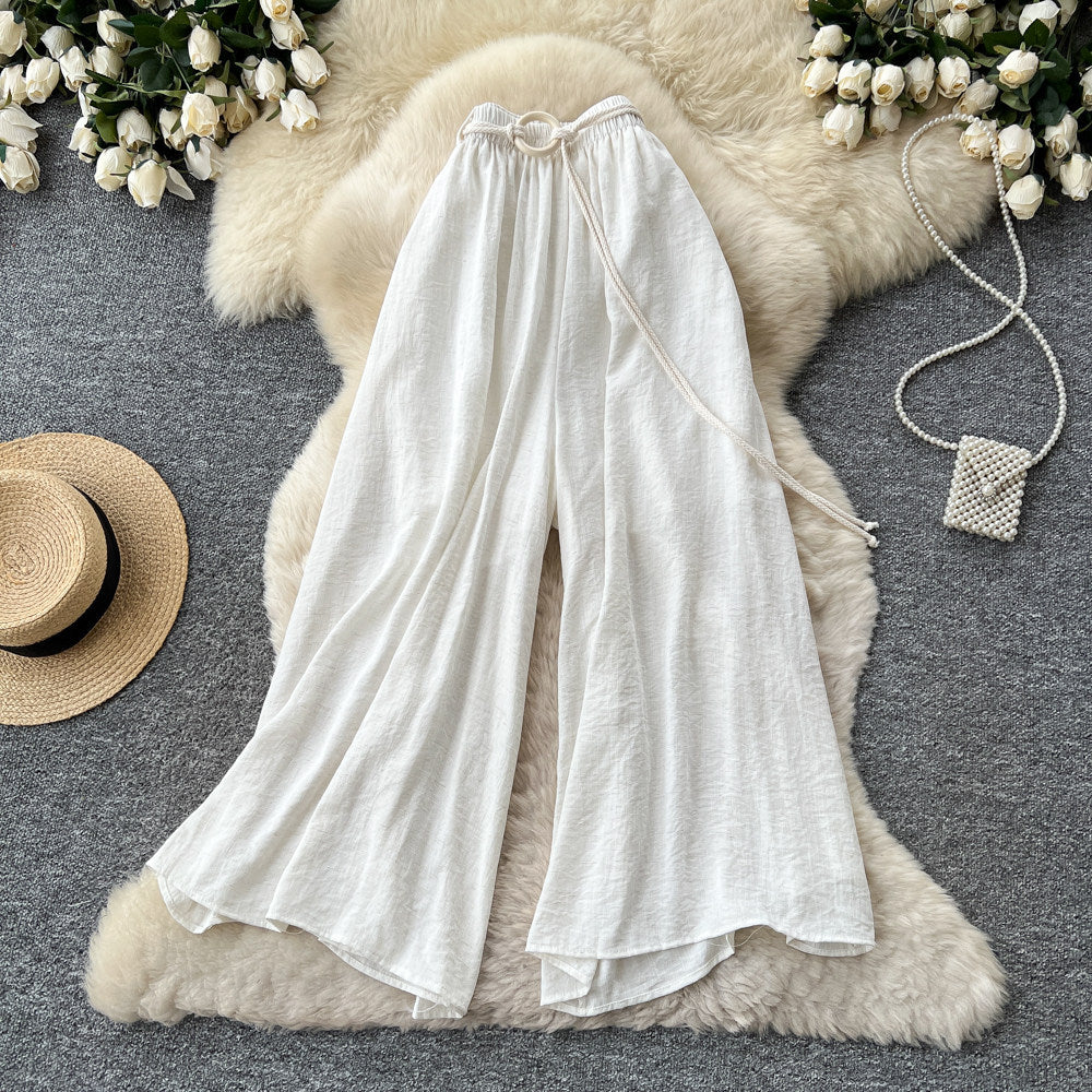 Retrowork clothing style high waistcasualloose pants women's summerlooseslimming lookdrapedtie backcasualpants relaxation