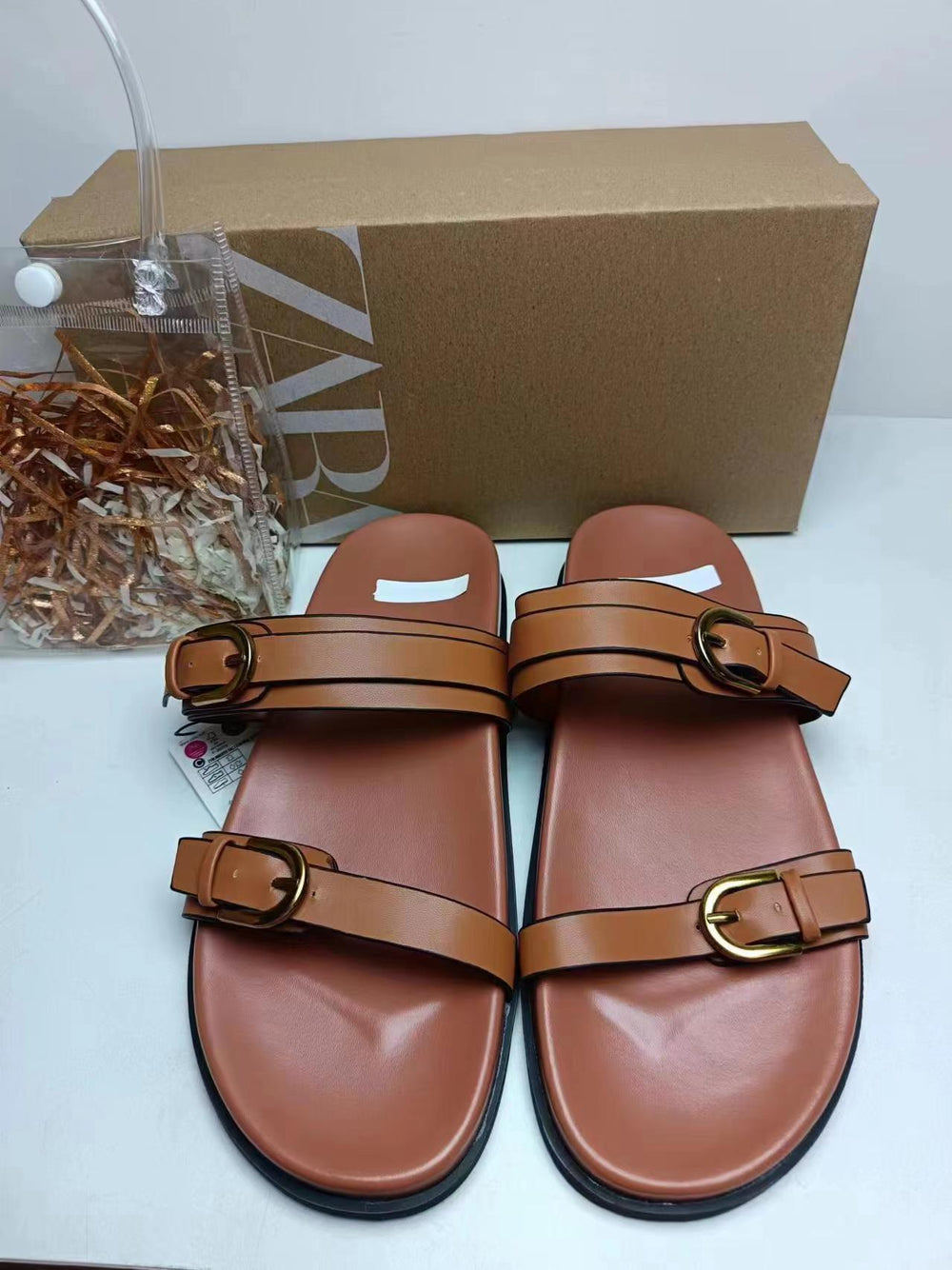 Za2024summer new one-piece back hollow women's shoes black buckle breathable round toe fashion flats sandals