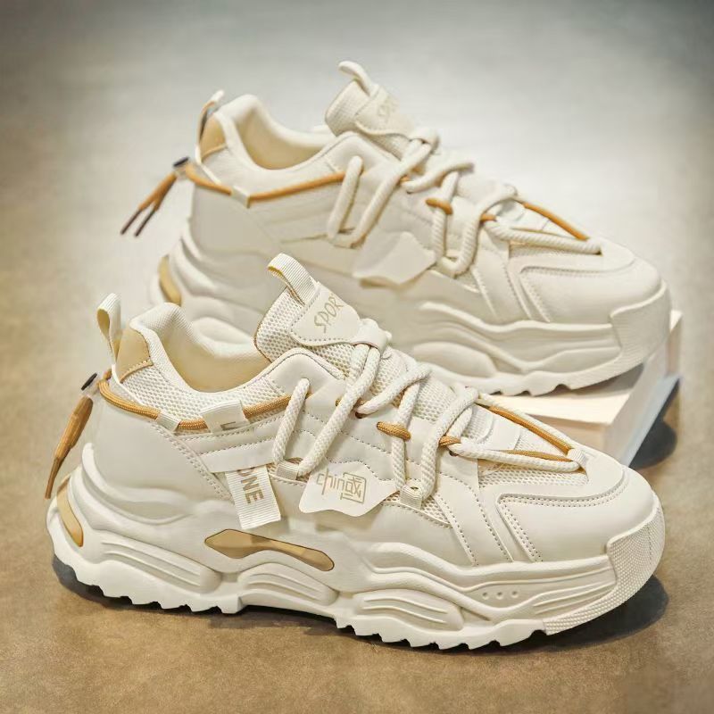 Men's shoes 2025 hot new styles: odor-resistant spring height-increasing men's athletic mesh thick-soled casual running dad shoes - trendy footwear