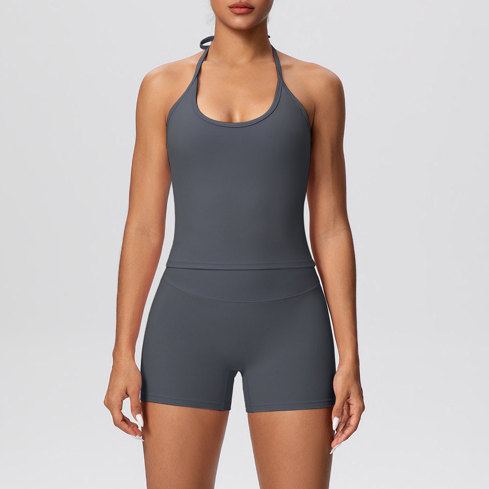 Sexy backless strappy activewear set - cloud-soft, quick-dry, compression yoga outfit with high-waisted, butt-lifting design for outdoor running and fitness