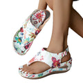 plus size women's herringbone sandals  new style ethnic style embroidered flower back strap wedge sandals for women wholesale