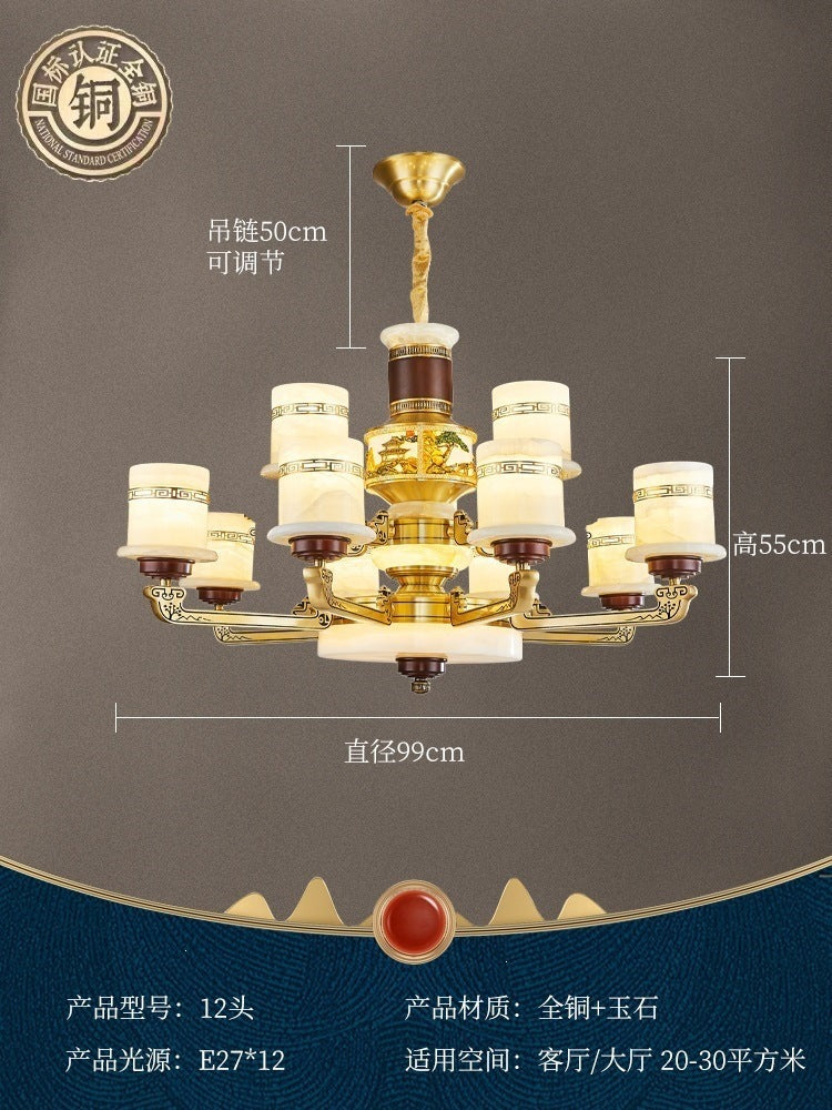 For home house classy chandelier natural jade duplex new lamp zhongshan full copper ancient town new chinoiserie marble