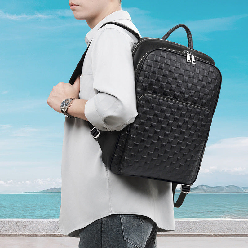 New Leather Men's Bag Large Capacity Embossed Men's Travel Backpack Fashion Casual First Layer Cowhide Men's Backpack
