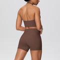 New women's solid color brushed halter tank top and pocket shorts yoga set - two-piece activewear workout outfit
