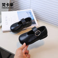 Vancahao girls' black leather shoes - new autumn  collection: round-toe, fashionable, minimalist princess flats for kids