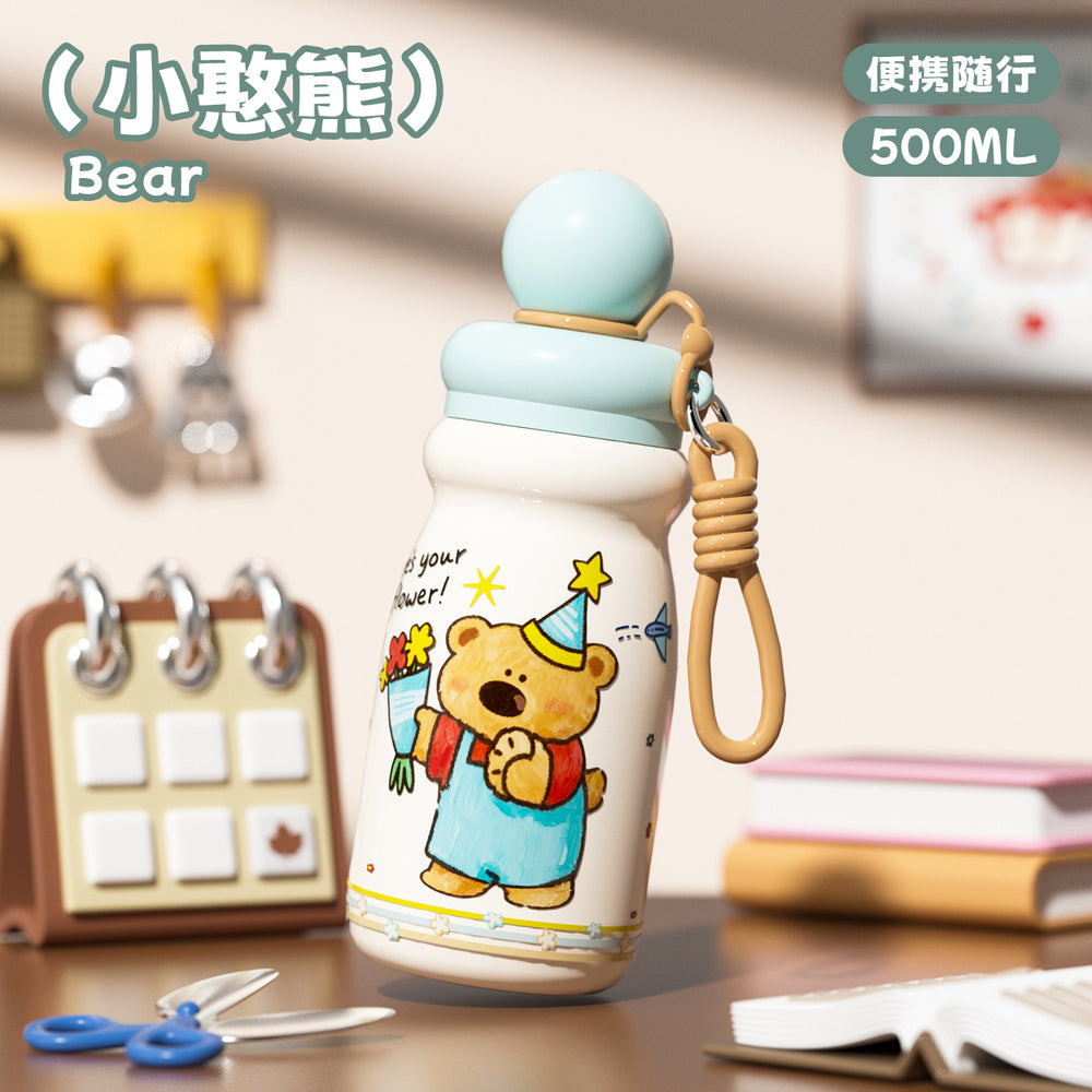 Cute new arrival high-looking cartoon stainless steel large-capacity thermos cup with cute hanging ornaments and portable water cup