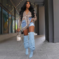 Amazon new european and american fashion women's loose knit sweater with panelled design, single-breasted button closure, and denim pocket cardigan