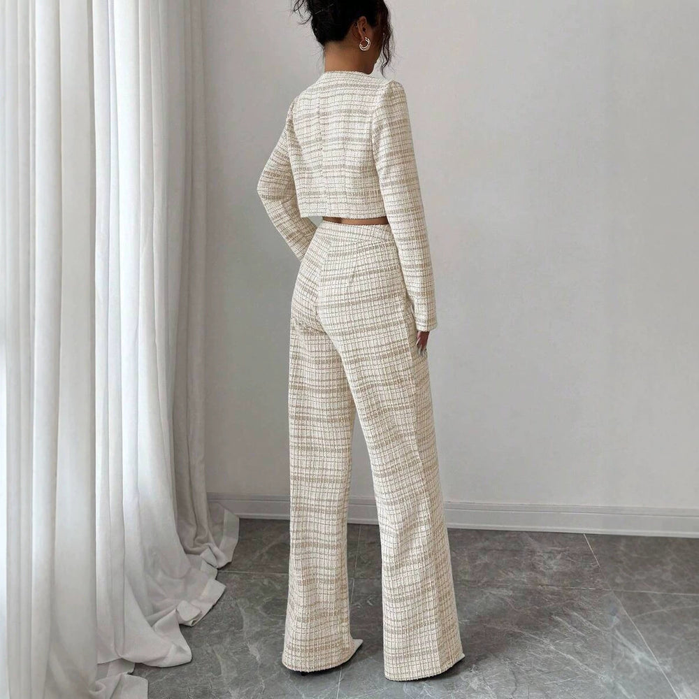 Versatile retro houndstooth elastic high-waisted wide-leg casual pants for women - autumn/winter loose fit, drapey, floor-length straight-leg trousers