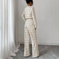 Versatile retro houndstooth elastic high-waisted wide-leg casual pants for women - autumn/winter loose fit, drapey, floor-length straight-leg trousers