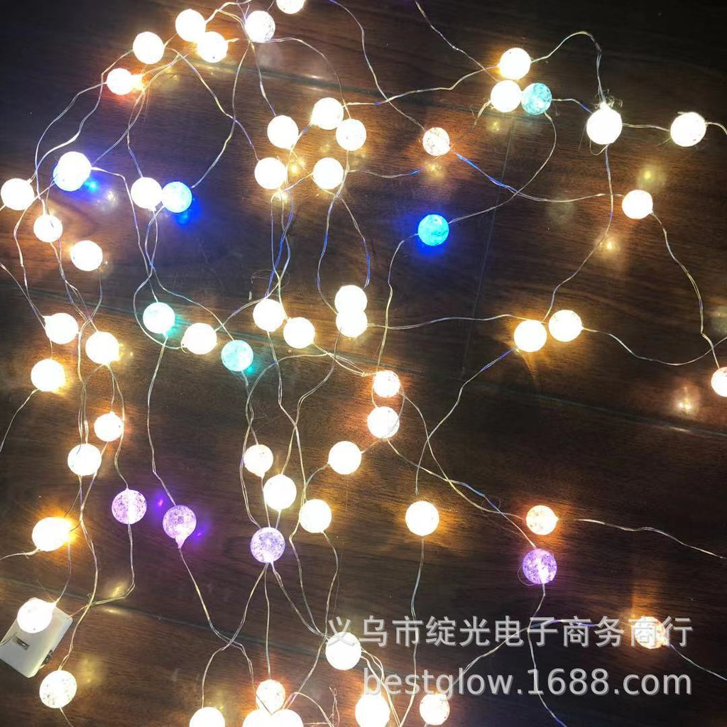 Cross-border new crack bead copper wire lamp bead round bead small ball light string set props flower gift box light string