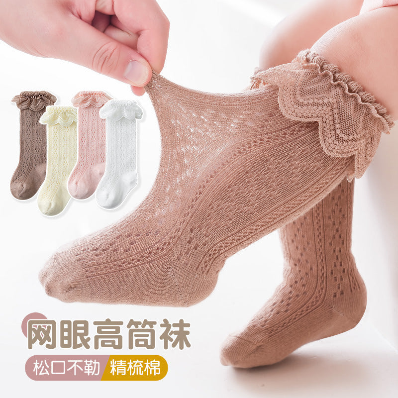 Babylon girl princess socks summer mesh breathable children's socks lace trim no-pinch high socks wholesale