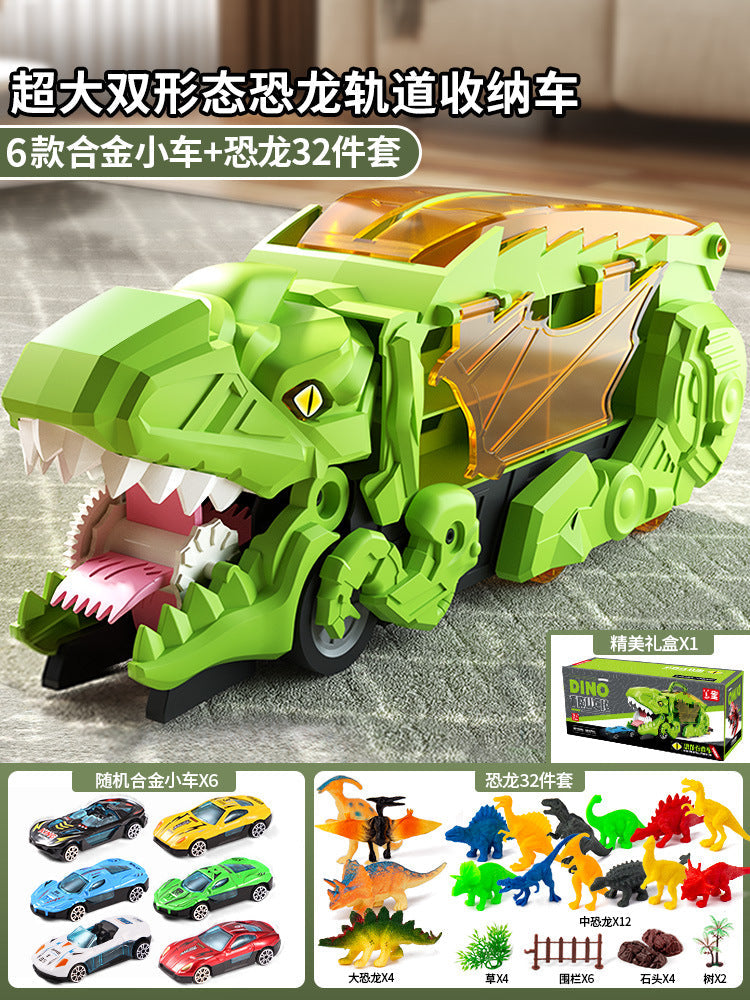 New dinosaur swallowing car attack Tyrannosaurus rex swallowing deformation toy puzzle children can store inertia scooter