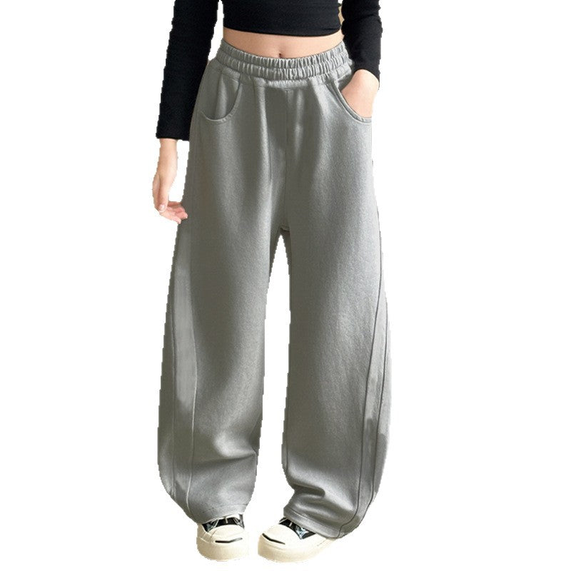 Girls' fall/winter fleece-lined pants,  new casual scimitar pants, thickened wide-leg banana pants for mid-to-large children, warm and cozy