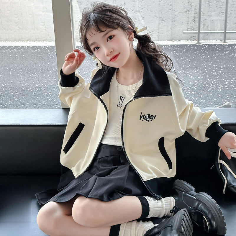 Girls' spring activewear: new fashionable casual outerwear for kids, korean style zip-up jacket for toddlers and young children