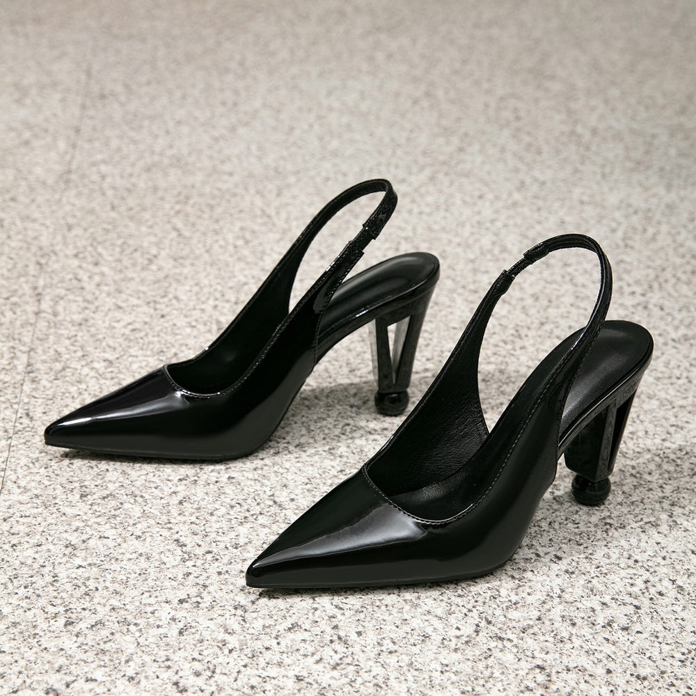 Women's black high heel mules - fashionable pointed-toe open-back sandals for parties and evening events