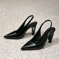 Women's black high heel mules - fashionable pointed-toe open-back sandals for parties and evening events