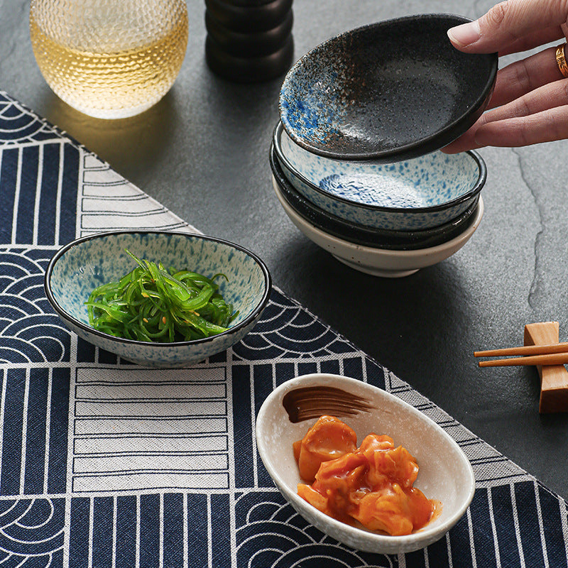 Japanese retro dipping sauce ceramic ingot dish - sushi topping, snack, and side dish plate - restaurant, hotel, and home use soy sauce dish