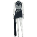 Fashion style cross-border silm women's pure color strap sexyloose hip skirt swing collar halter pleated short dress