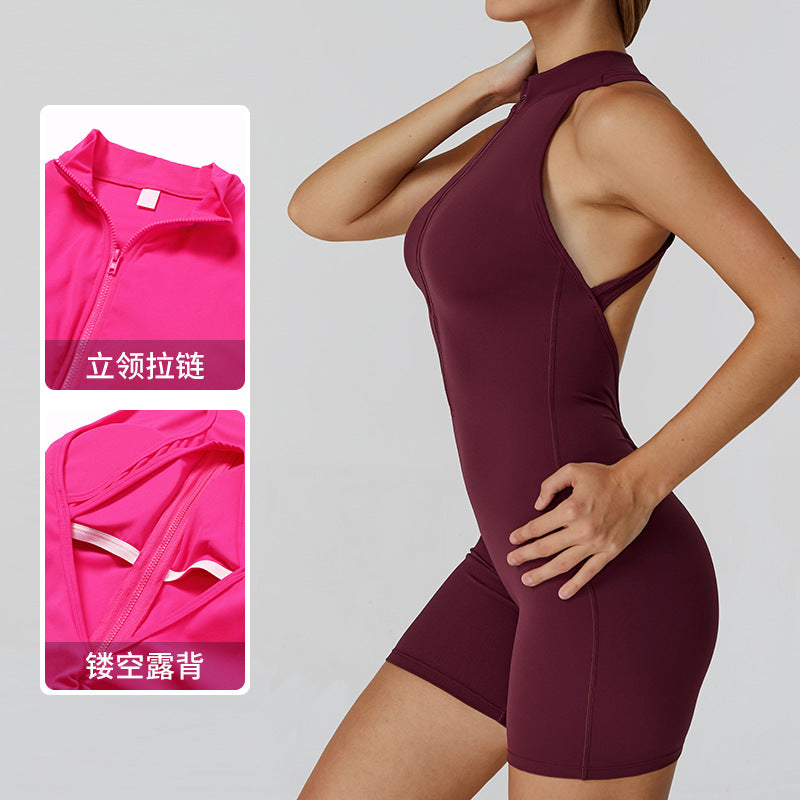 Spring high-intensity workout backless yoga bodysuit - zipper, barely-there feel, butt-lifting, tight-fitting gym suit for women 8594