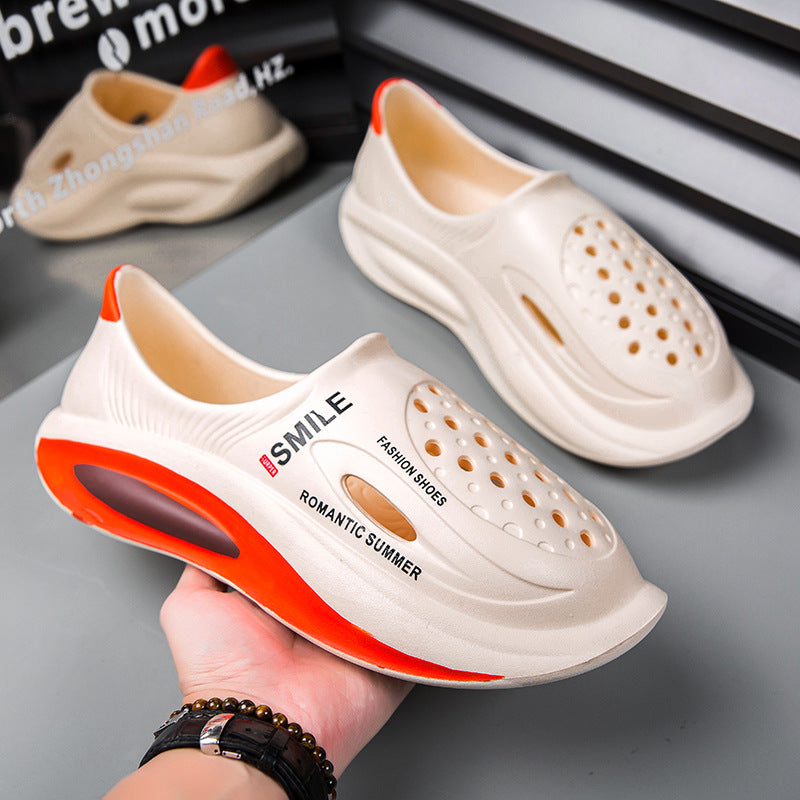 Cross-border new men's hole shoes summer wear stepping on shit feeling beach thick-soled lazy bag head coconut slippers wholesale