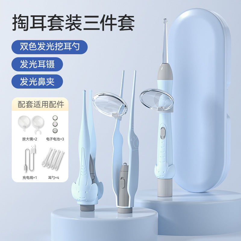 New arrival luminous ear scoop baby with light rechargeable ear scoop set kids adult tweezers ear picking earwax ear