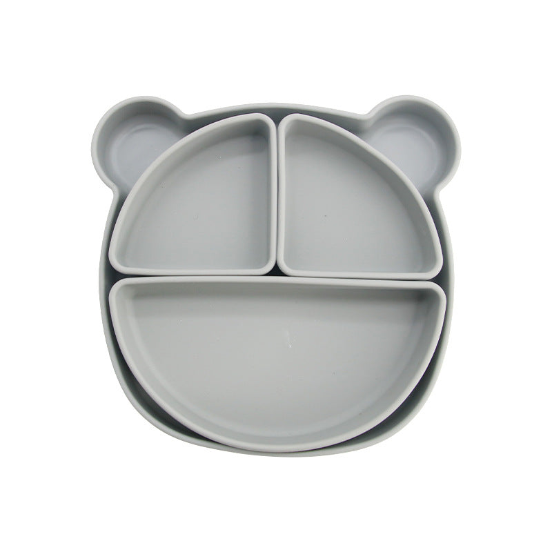 Children's silicone grid plate set cat rabbit bear cute wind portable tableware baby complementary food training bowl set