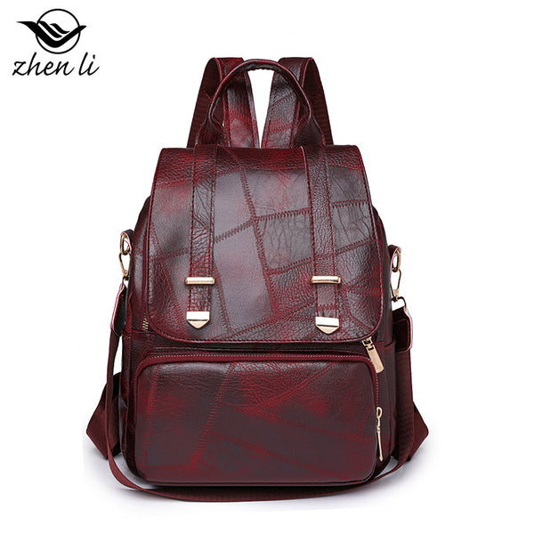 Zhenli  bags bags women's new European and American retro backpack PU soft leather women's backpack casual bag