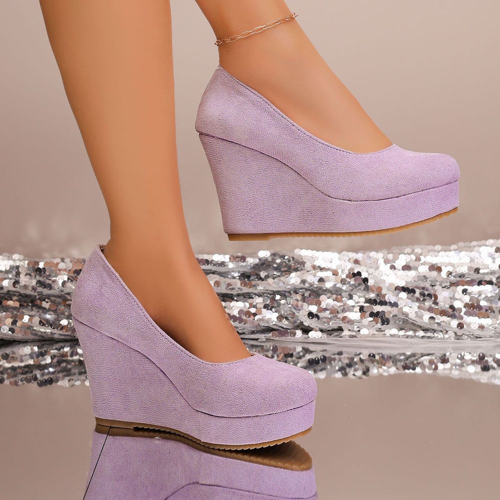 export women's  round toe suede fashion flats slip-on wedge heel platform high heel plus size women's shoes