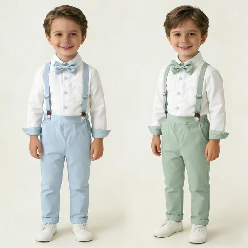 European and american style boys' formal suit set - gentleman's suspender pants two-piece outfit - flower boy, ceremony host, and runway performance costume