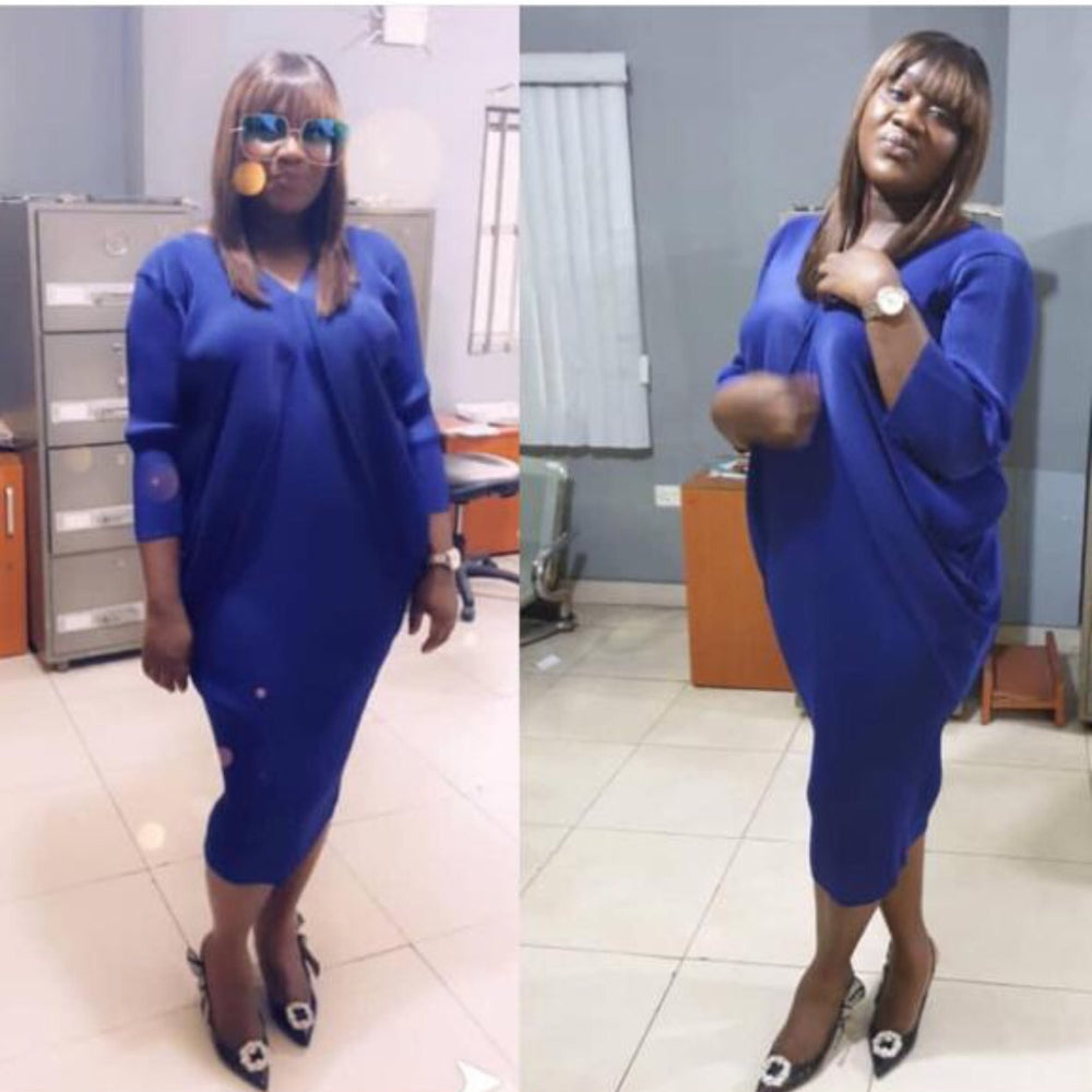 supply, fully pleated, long-sleeved, v-neck, midi-length, elegant and sophisticated solid color dress. hot-selling in europe and america, special offer for africa