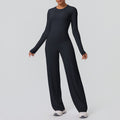 double-sided brushed pure color tight training long sleeves wide-leg yoga suit sports running fitness two-piece set