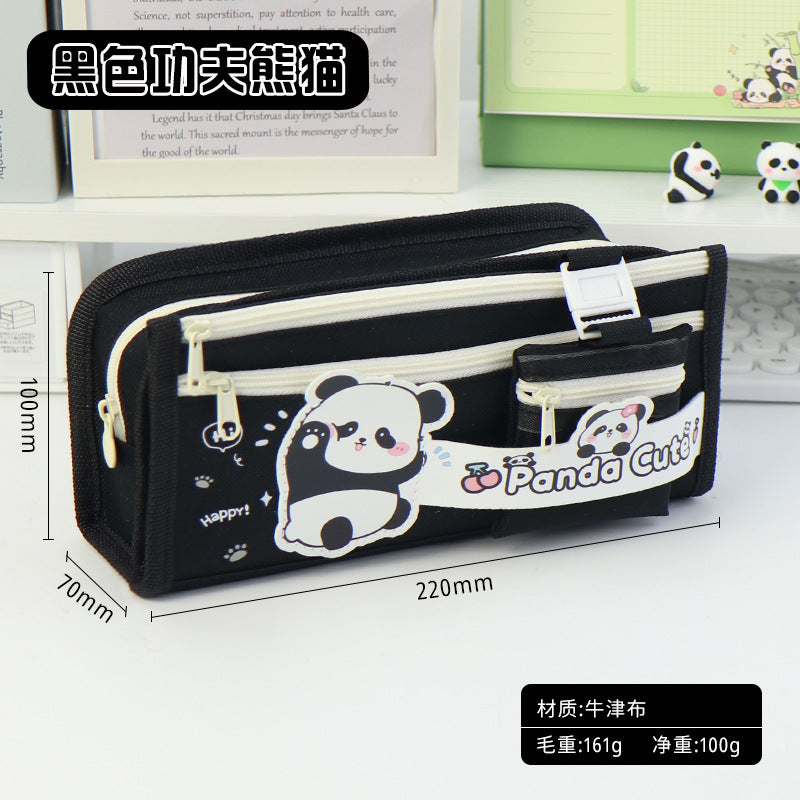 Cross-border panda pencil bag large capacity ins high value cute pencil case multi-layer stationery box primary school students stationery bag
