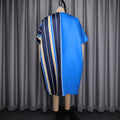 African ethnic patchwork dress - batwing sleeve v-neck pocket color block satin bubu robe dress