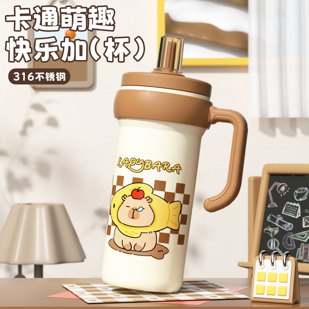 Capybara 316 stainless steel straw insulated tumbler - stylish design for women, perfect for office coffee and outdoor use
