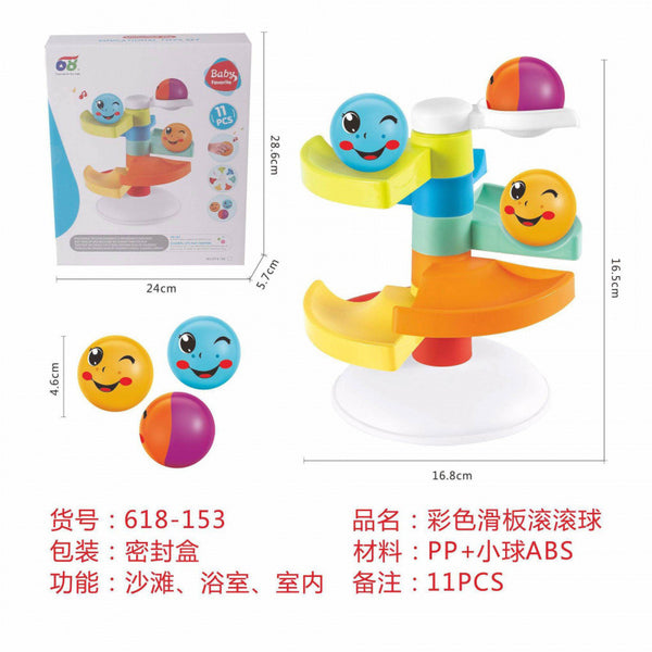 Cross-border export children's early education children's enlightenment color skateboard rolling ball 11PCS bathroom water toy manufacturer