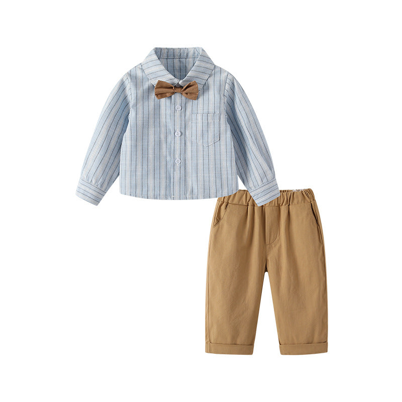 Boys' striped long-sleeve shirt and pants set - autumn  new arrival - british style two-piece outfit