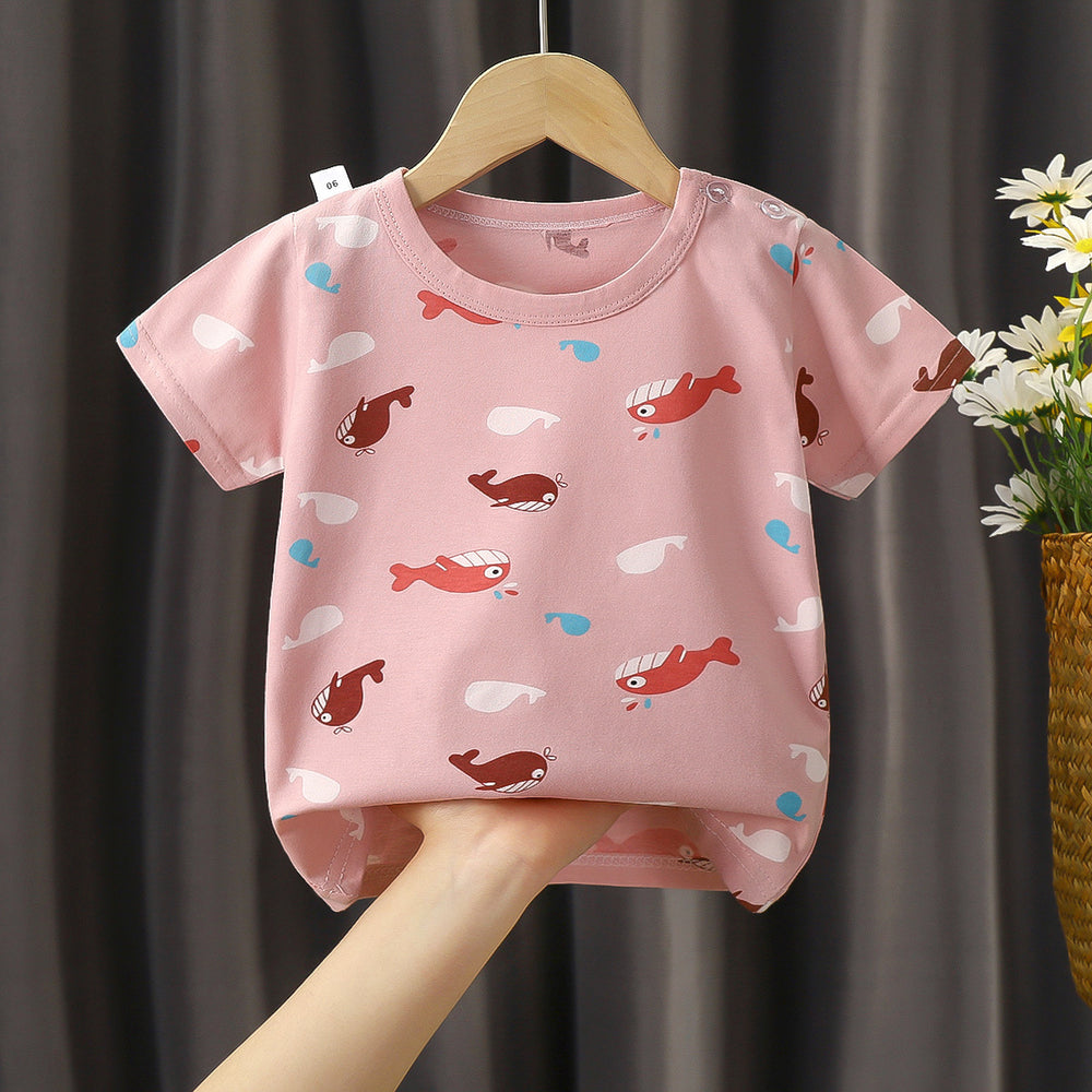 Kids' short-sleeve t-shirt, 100% cotton, baby undershirt, boys' and girls' summer top, 0-7 years old, dropshipping available