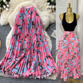 Export cross-border printing high waist a-line pleated skirt women's summerpleated skirt mid-length skirt work clothing holiday style