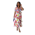 European and american cross-border women's fashion:  summer new arrival - short sleeve v-neck tie-up top and high-waisted printed midi skirt two-piece set