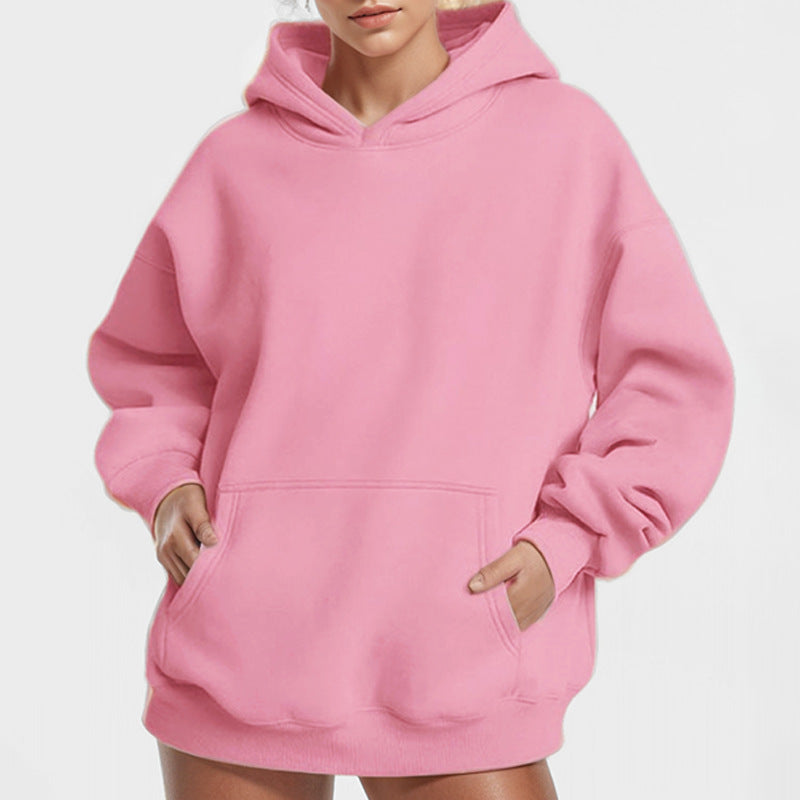 cross-border e-commerce women's fashion: european and american summer new arrivals - solid color, unique casual hooded long sleeve loose fit sweatshirt