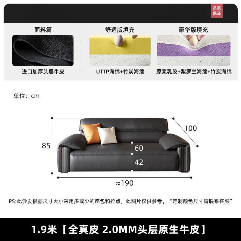 Italian normcore genuine leather sofa modern for home living room black straight row three seatsaccessible luxury first layer cowhide art sofa