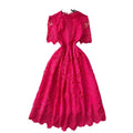 Retroelegance heavy industry cut out crochet water soluble lacedress women's french waist slimming look short sleeve dress long skirt