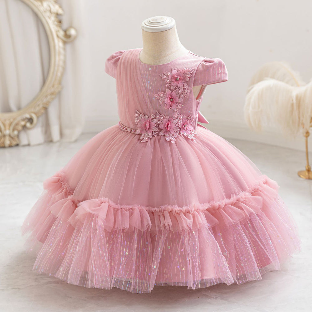 Fashionready-made girl airplane sleeve dress gold sequin princess dress first birthday dress girl dress