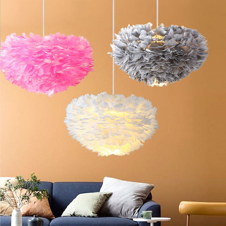 Bedroom lamp feather chandelier modern warm romantic creative room Nordic ins Internet celebrity girl lighting feather lamp