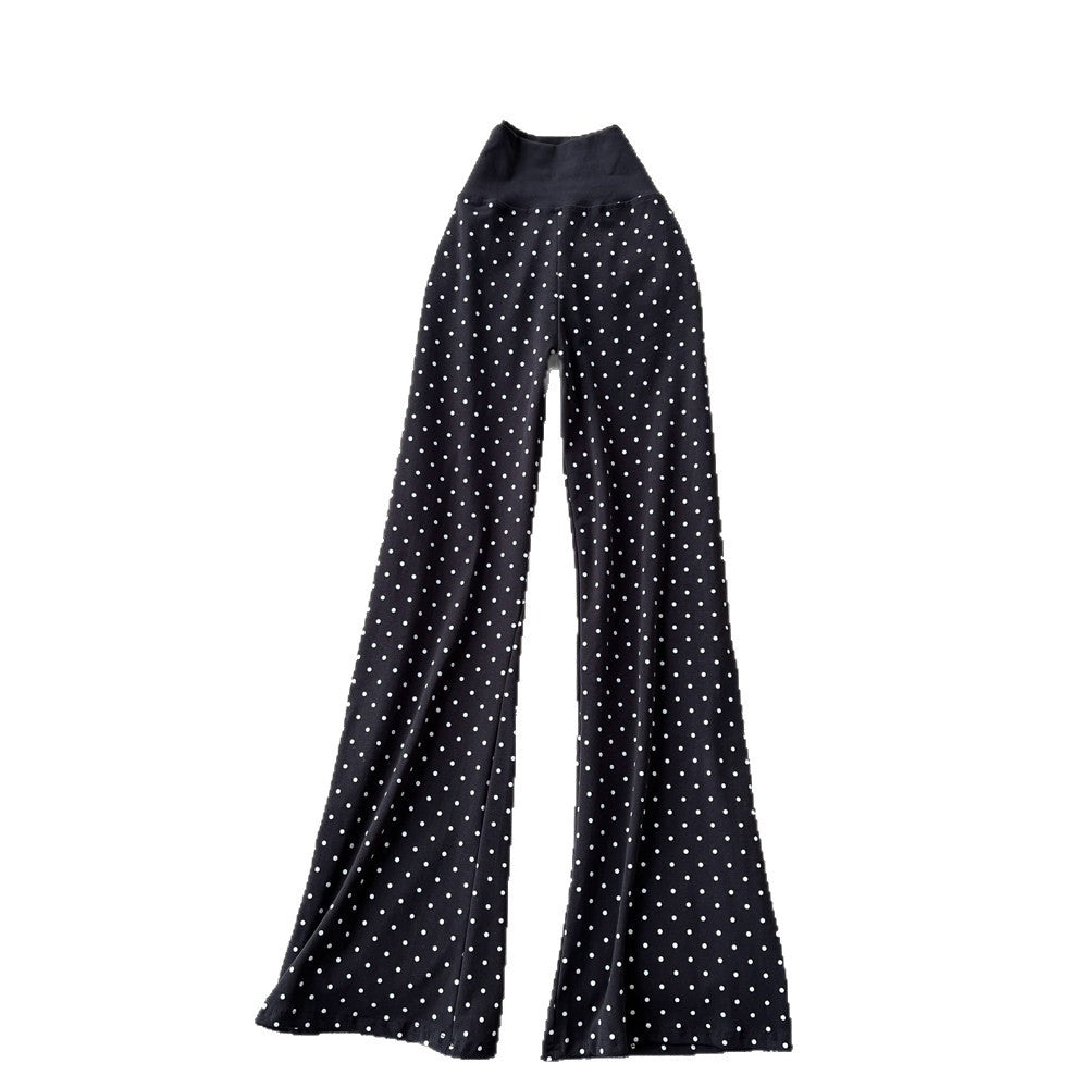 K-style high waist polka dot work clothing style casualstraight-leg pants women's summer lazy style elastic waist slimming lookelegantcasual pants