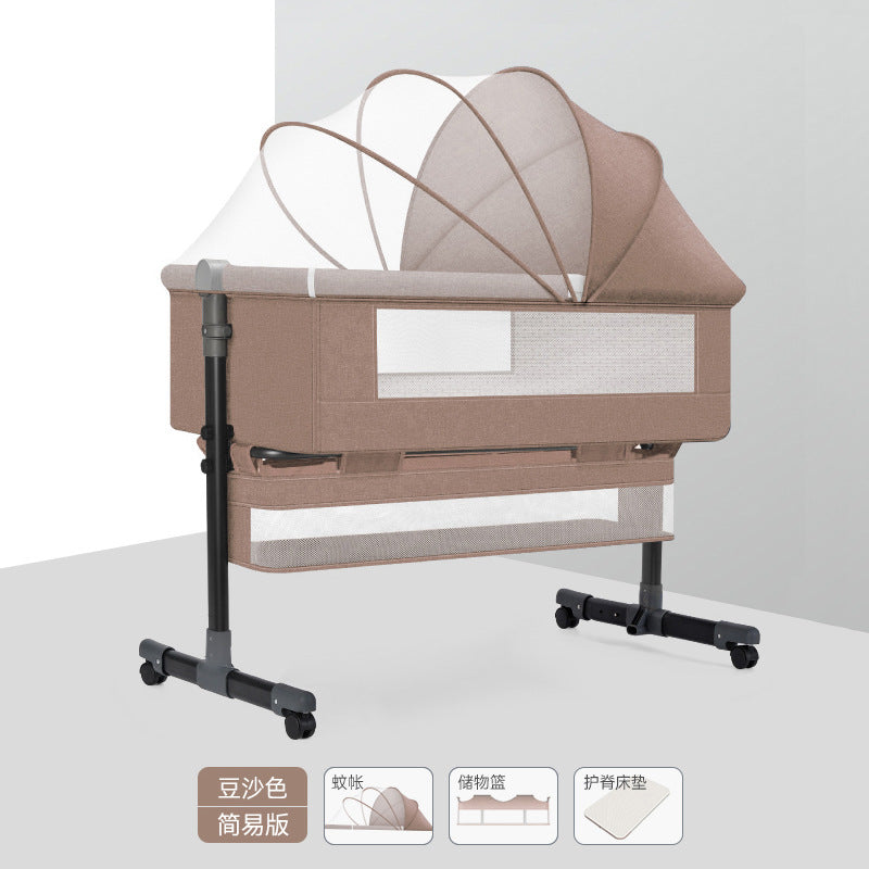 Multifunctional foldable crib, portable newborn bassinet, convertible baby bed, splice-together large bed